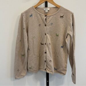 Christopher & Banks Cardigan Seater Embroidered Horse & Horseshoe Western Rodeo